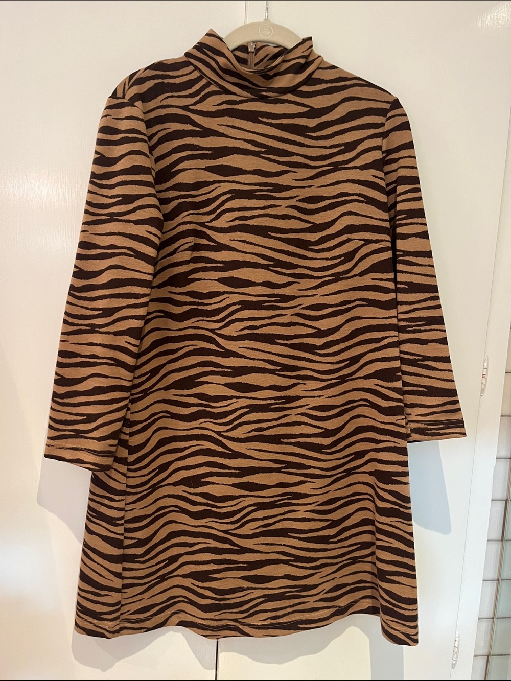 Tuckernuck Brown and Black Tiger-Print Long Sleeve Mini Dress